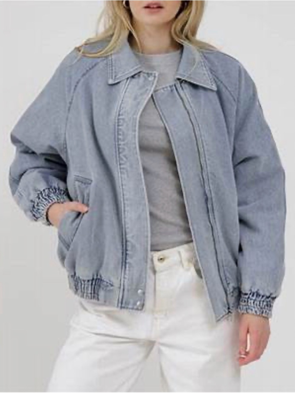 Brunette The Label Light Blue Quilted Denim Jacket